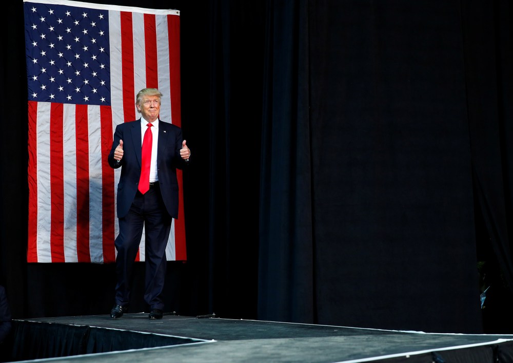 Republican U.S. presidential nominee Donald Trump attends a campaign rally at the Erie Insurance Arena in Erie, Penn., Aug. 12, 2016. (Photo by Eric Thayer/Reuters)
