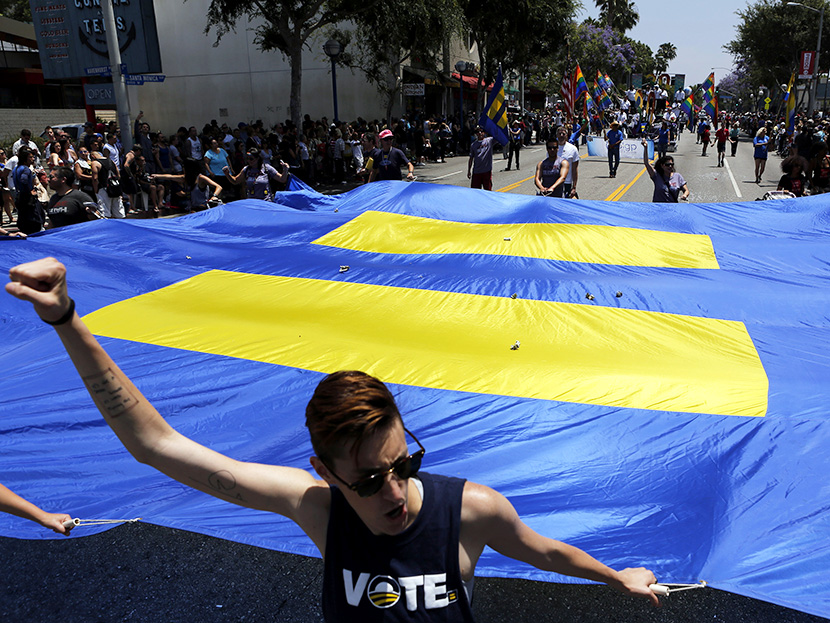 Supporters of equality march during the 43rd annual L.A. LGBT Pride Parade in West Hollywood June 9, 2013. (Photo by Patrick T. Fallon/Reuters)