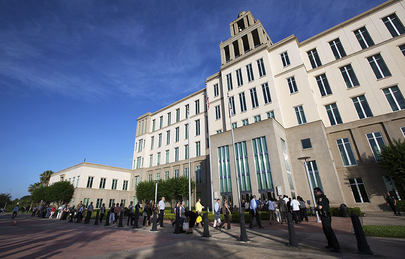 The Seminole County Courthouse before jury selection begins for the trial of George Zimmerman, charged with second-degree murder for last year's killing of Trayvon Martin, in Sanford, Florida. Zimmerman has pleaded not guilty. (Photo by Scott Audette...