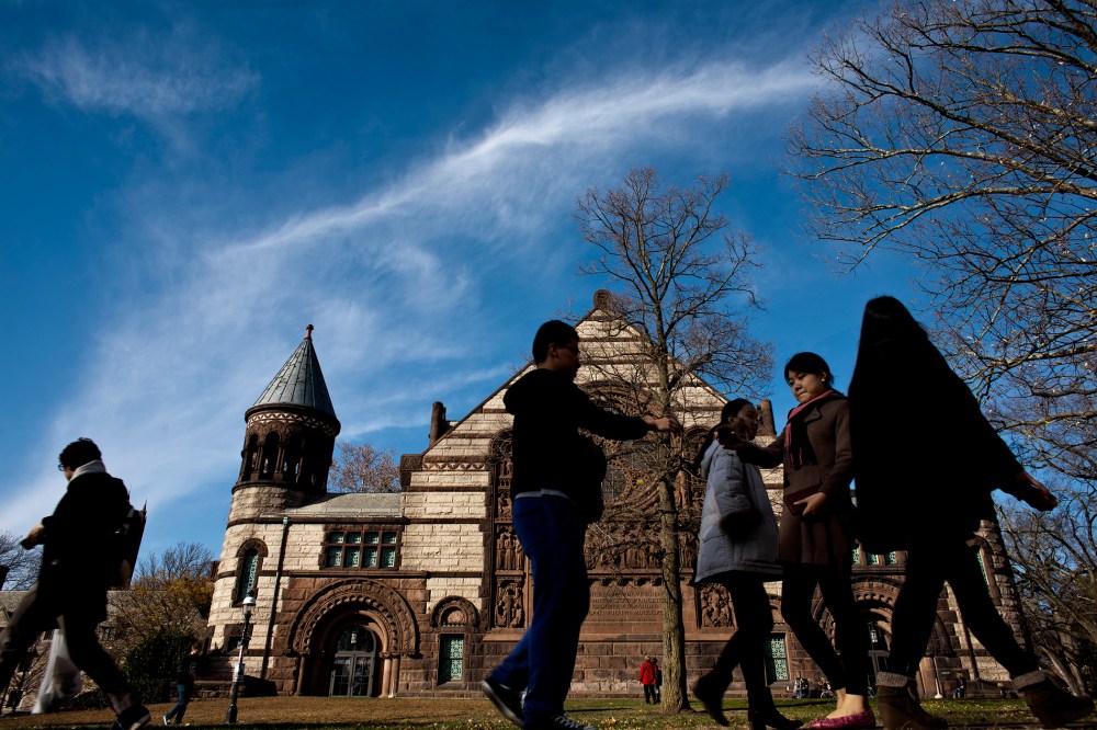 Students walk around the Princeton University campus in New Jersey
