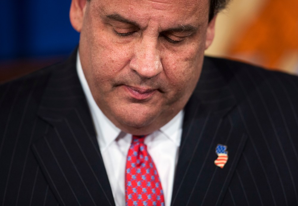 New Jersey Governor Chris Christie reacts during a news conference, Jan. 9, 2014 in Trenton, N.J.