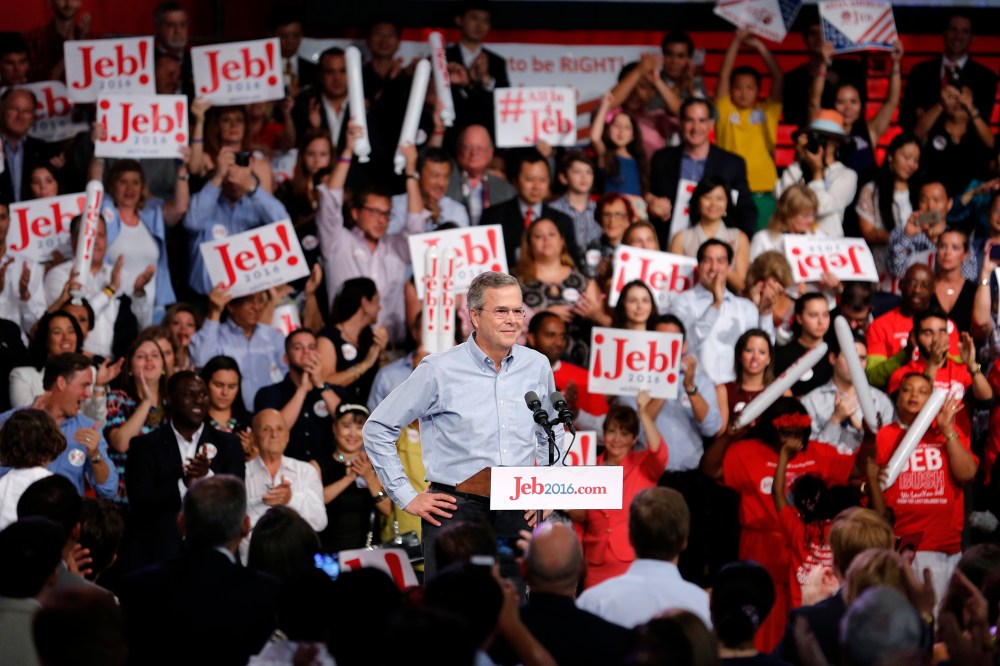 Republican U.S. presidential candidate and former Florida Governor Jeb Bush formally announces his campaign for the 2016 Republican presidential nomination during a kickoff rally in Miami, Fla., June 15, 2015. (Photo by Joe Skipper/Reuters)