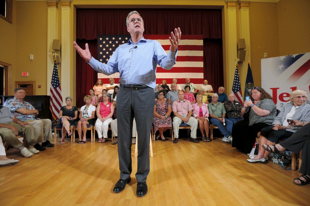 Republican presidential candidate Jeb Bush speaks during a town hall meeting campaign stop at the Medallion Opera House in Gorham, Massachusetts July 23, 2015. (Photo by Brian Snyder/Reuters).
