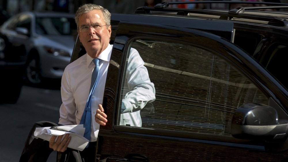 Republican presidential candidate Jeb Bush arrives for an appearance on "The Late Show with Stephen Colbert" at the Ed Sullivan Theater in Manhattan, New York, September 8, 2015. (Photo by Brendan McDermid/Reuters)