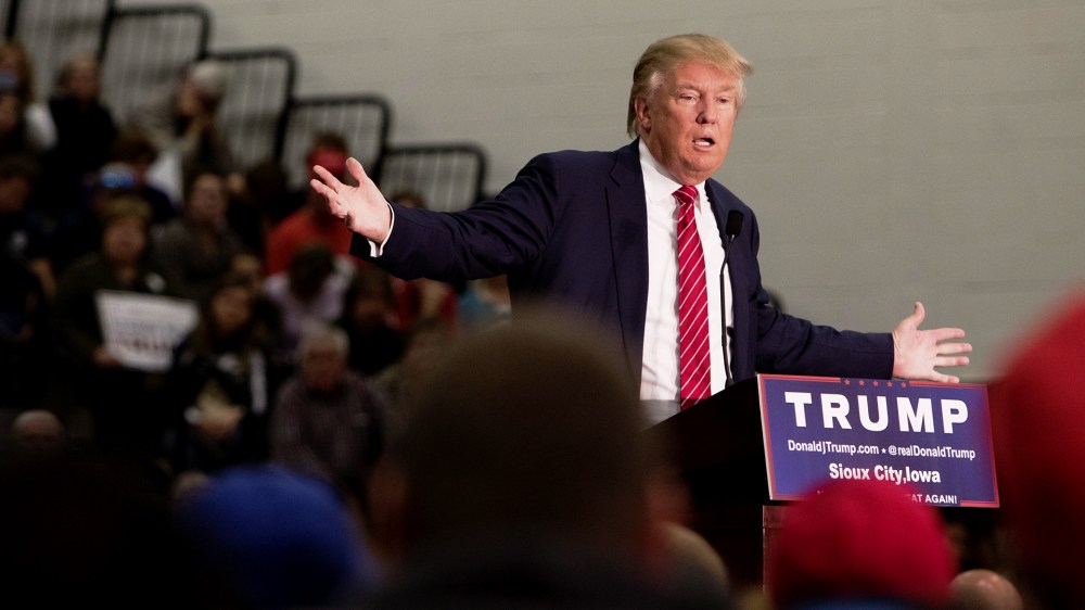 Republican U.S. presidential candidate Donald Trump speaks during a campaign rally at West High School in Sioux City, Iowa, Oct. 27, 2015. (Photo by Scott Morgan/Reuters)