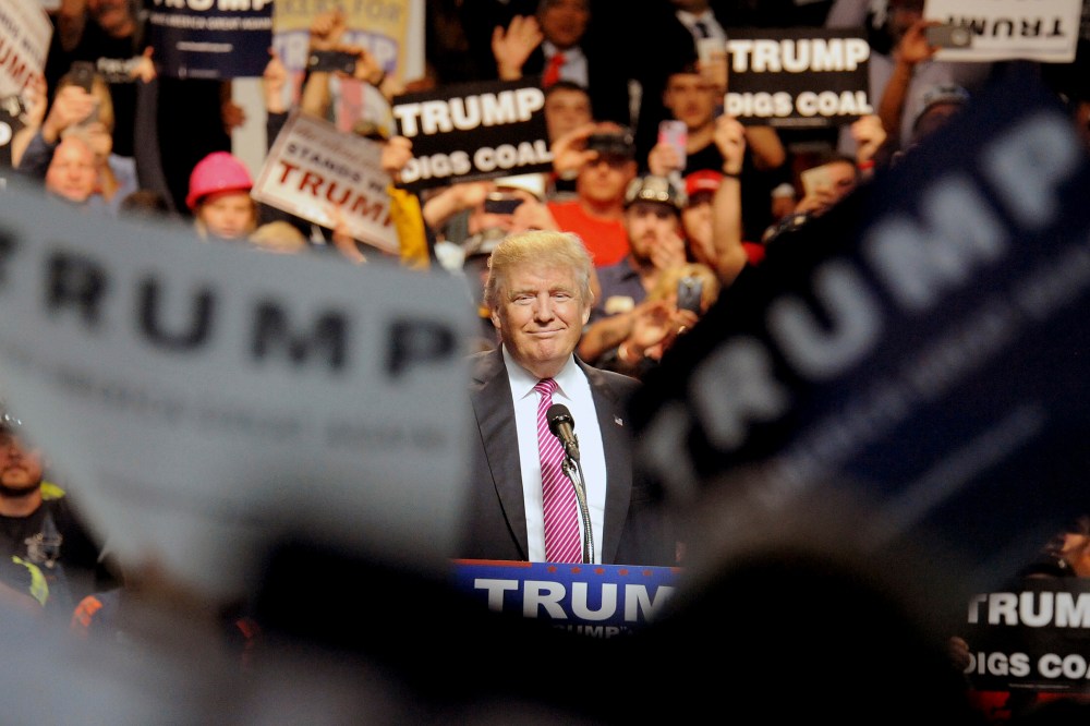 Republican U.S. presidential candidate Donald Trump speaks to supporters in Charleston, W. Va. on May 5, 2016. (Photo by Chris Tilley/Reuters)