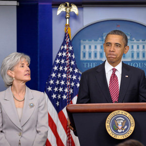 President Obama and Health and Human Services Secretary Kathleen Sebelius (file).