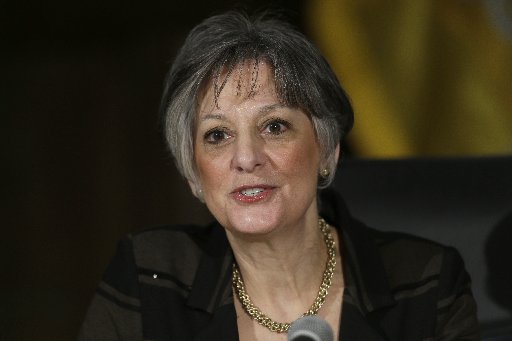 Rep. Allyson Schwartz, D-Pa. speaks after a round table discussion with Vice President Joe Biden on gun control, Monday, Feb. 11, 2013, at Girard College in Philadelphia. (AP Photo/Matt Rourke)