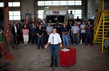 Romney stops by Middlesex Truck & Coach, which exists thanks to public aid.