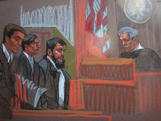 Artist rendering of Adis Medunjanin in a New York courtroom.