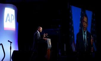 President Obama speaks at an Associated Press luncheon on Tuesday.