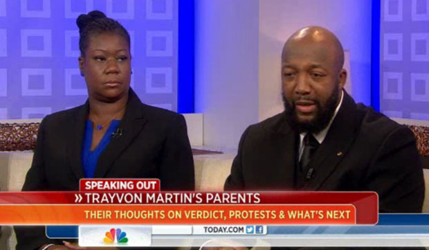 Trayvon Martin's parents, Sybrina Fulton and Tracy Martin, appear on the Today show July 18, 2013.