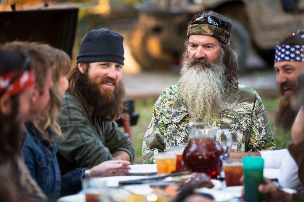 Phil Robertson, flanked by his sons Jase and Willie, on the series "Duck Dynasty."