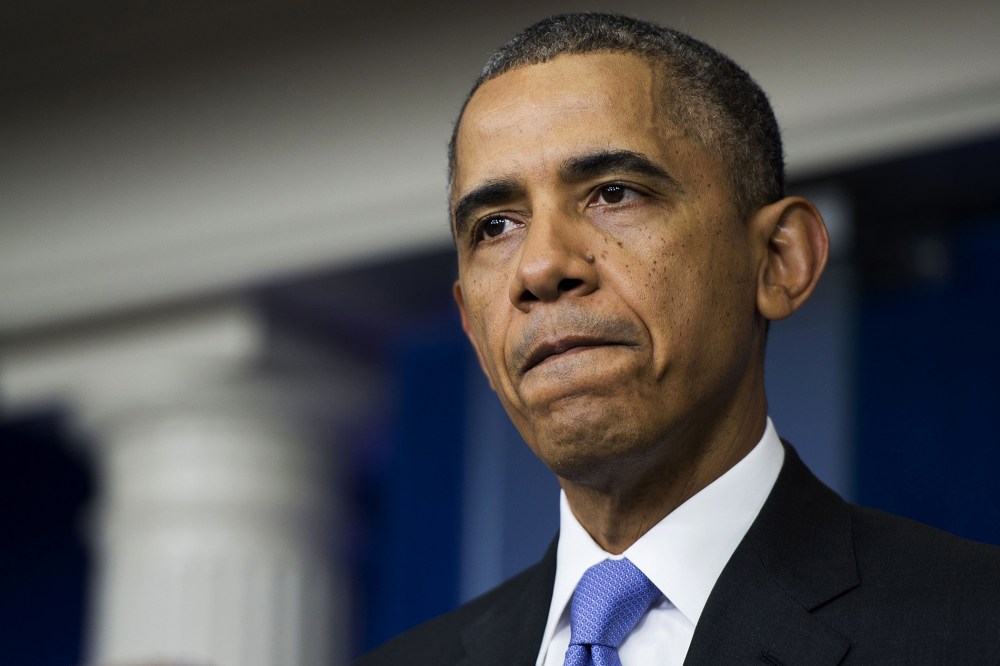 US President Barack Obama delivers a statement after meeting with Veterans Affairs Secretary Eric Shinseki at the White House in Washington, DC, May 21, 2014.