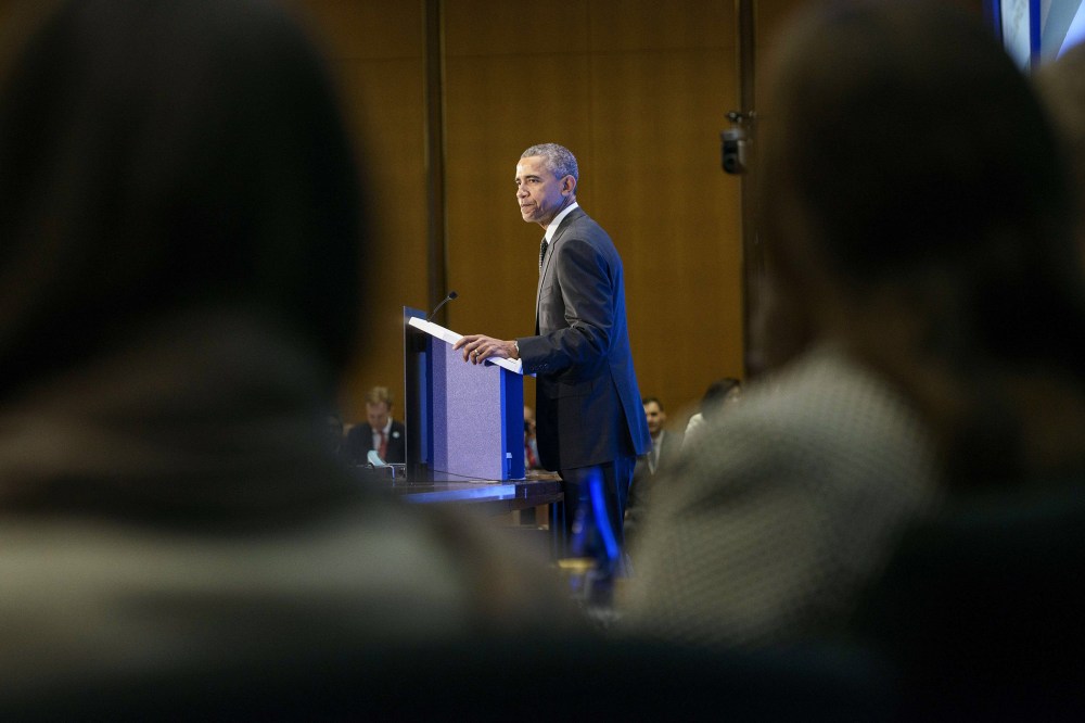 President Barack Obama speaks during the White House Summit on Countering Violent Extremism at the US State Department on Feb. 19, 2015 in Washington, D.C. (Photo by Brendan Smialowski/AFP/Getty)