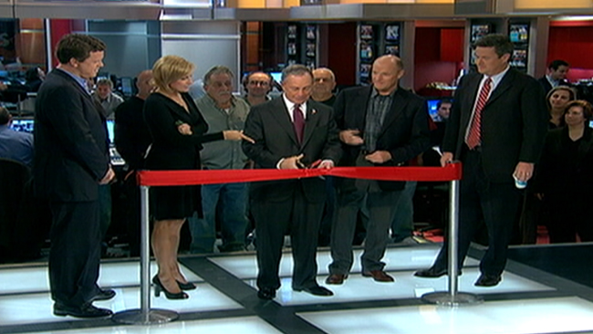 New York City Mayor Michael Bloomberg joins Willie, Mika, msnbc president Phil Griffin and Joe to cut the ribbon on the new set of of Morning Joe at 30 Rock in 2007.