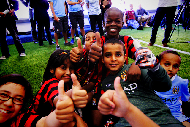 Thumbs up at P.S. 72 Lexington Academy's new rooftop soccer field.