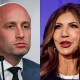 A split composite of Stephen Miller and Kristi Noem.