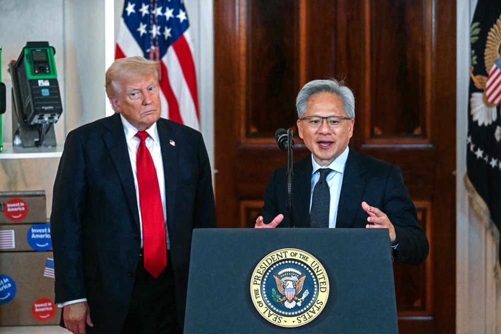 Nvidia CEO Jensen Huang alongside President Donald Trump