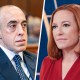 A split composite image of Emil Bove, left, and Jen Psaki