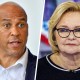 A split composite of Cory Booker and ClaireMcCaskill.