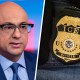 A split composite image of Ali Velshi, left, and an ICE badge.