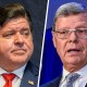 A split composit of JB Pritzker and Charlie Sykes.