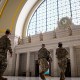 Members of the National Guard patrol Union Station on Aug. 27, 2025 in Washington, D.C.