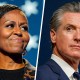A split composite of Michelle Obama and Gavin Newsom.