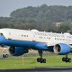 The Air Force Two plane lands on the tarmac