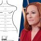 A split composite image of a birthday letter showing text inside of the shape of a woman's body, left, and Jen Psaki