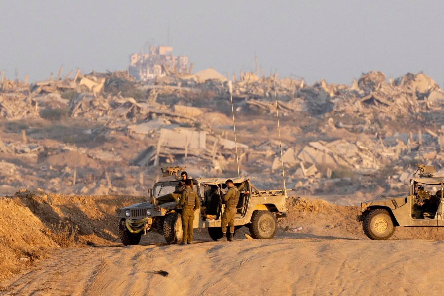 Israeli military vehicles near the border with the Gaza Strip on Sept. 17, 2025 in southern Israel.