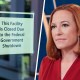 A split composite image of a paper taped to glass that reads "This Facility is Closed Due to the Federal Government Shutdown", left, and Jen Psaki