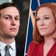 A side by side split composite image of Jared Kushner, left, and Jen Psaki