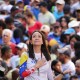 María Corina Machado gestures during an anti-government protest.