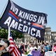 People take part in a "No Kings" protest.