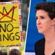 "No Kings" sign; Rachel Maddow