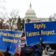 Members of the American Federation of Government Employees (AFGE) union protest in Washington, D.C.