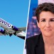 Avelo Airlines plane takes off; Rachel Maddow.