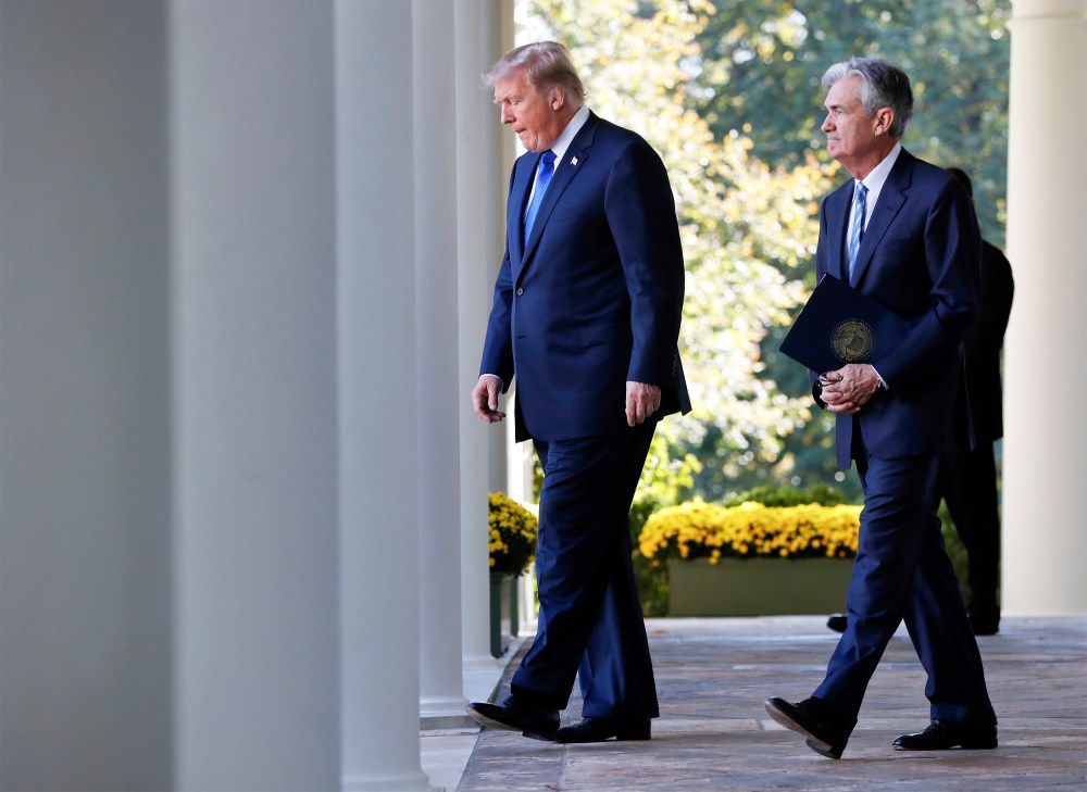 Donald Trump and Jerome Powell on in the Rose Garden of the White House.