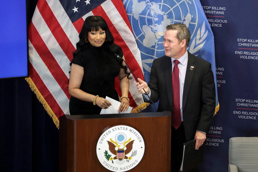 Nicki Minaj and US Ambassador to the UN Mike Waltz ahead of a panel discussion on 