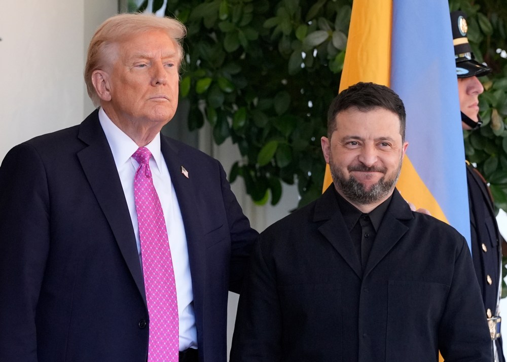 Donald Trump greets Ukraine's President Volodymyr Zelenskyy at the White House