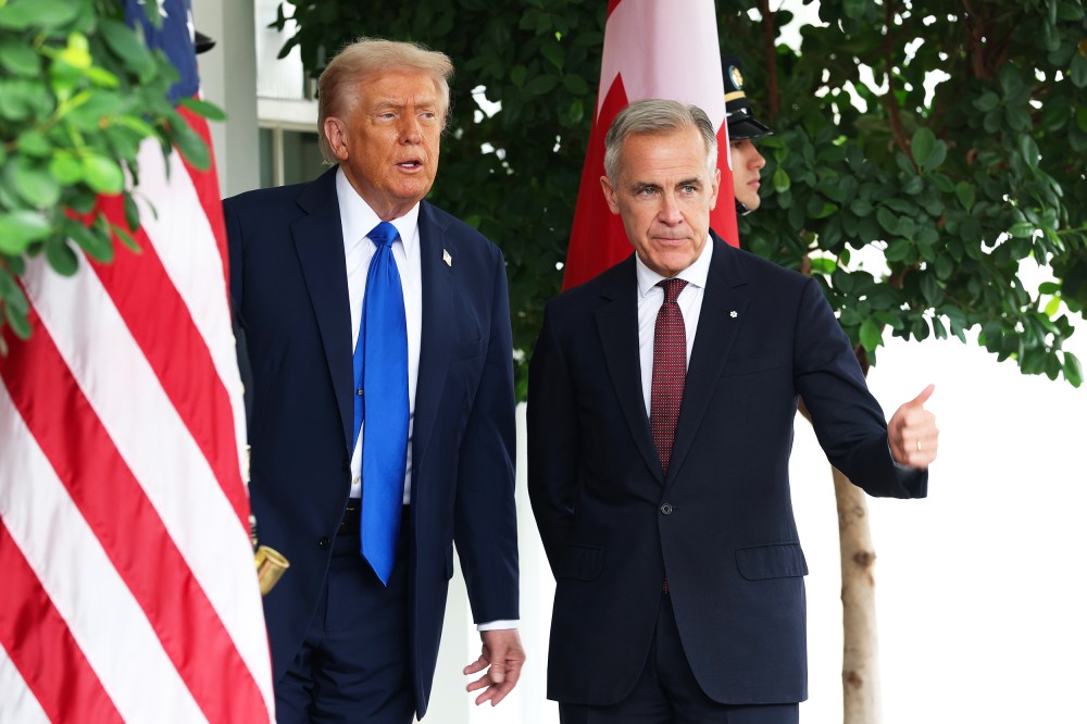 U.S. President Donald Trump and Canadian Prime Minister Mark Carney outside the West Wing of the White House.