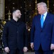 President Donald Trump greets Ukraine's President Volodymyr Zelenskyy.