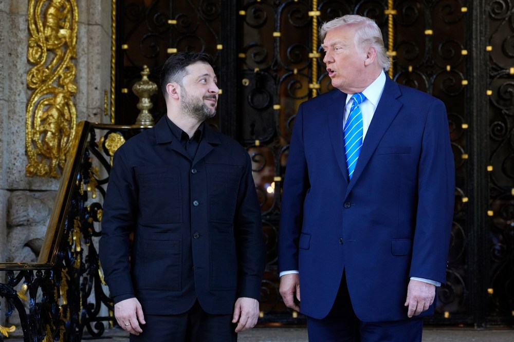 President Donald Trump greets Ukraine's President Volodymyr Zelenskyy.
