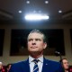 A light shines above Pete Hegseth, US secretary of defense, during a Senate Armed Services Committee hearing in Washington, D.C.