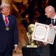 President of FIFA Gianni Infantino, right, presents President Donald Trump with the FIFA Peace Prize during the FIFA World Cup 2026 Official Draw at John F. Kennedy Center for the Performing Arts in Washington, D.C.