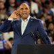 Colin Allred listens to the crowd during his speech at a Vice President Kamala Harris rally