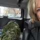 Mika Brzezinski in her car with the Christmas Tree she bought.