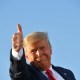 President Donald Trump gives a thumbs up as he leaves a rally in Tucson, A.Z.